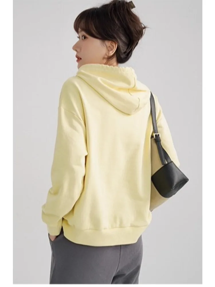 Loose Fit Graphic Hoodie Women Casual Pullover Sweatshirt Letter Print Drop Shoulder American Style Hooded Top Spring Streetwear