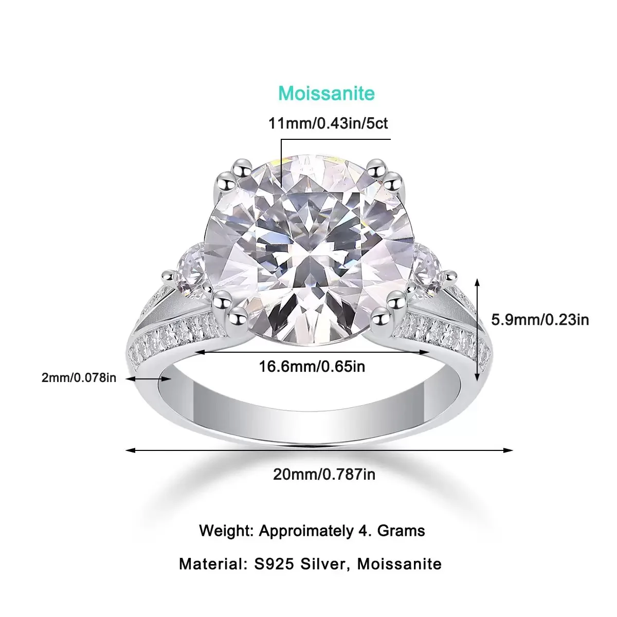 5ct D Color Moissanite Engagement Ring 925 Sterling Silver Luxury Jewelry Iced Diamond Wedding Rings Plated Rhodium Pass Tester
