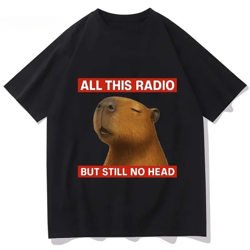 2026 Summer Women's T-Shirt Funny Capybara Emoji Print T-Shirt All These Broadcasts But Still No Head Ladies Casual Clothing
