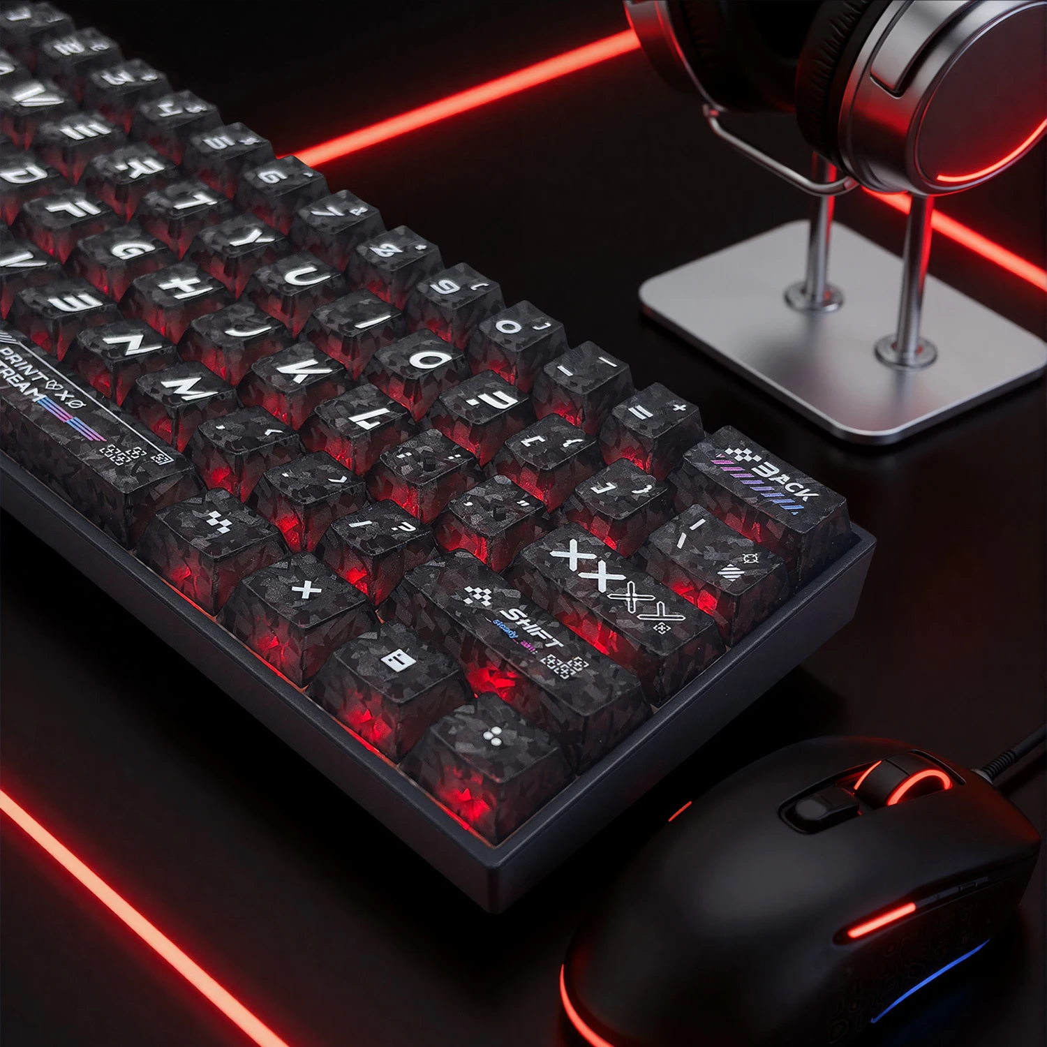 Carbon Fiber Texture Transparent PC Keycaps Printstream Korean Double Shot Cherry Profile Keycap for Gateron Mechanical Keyboard