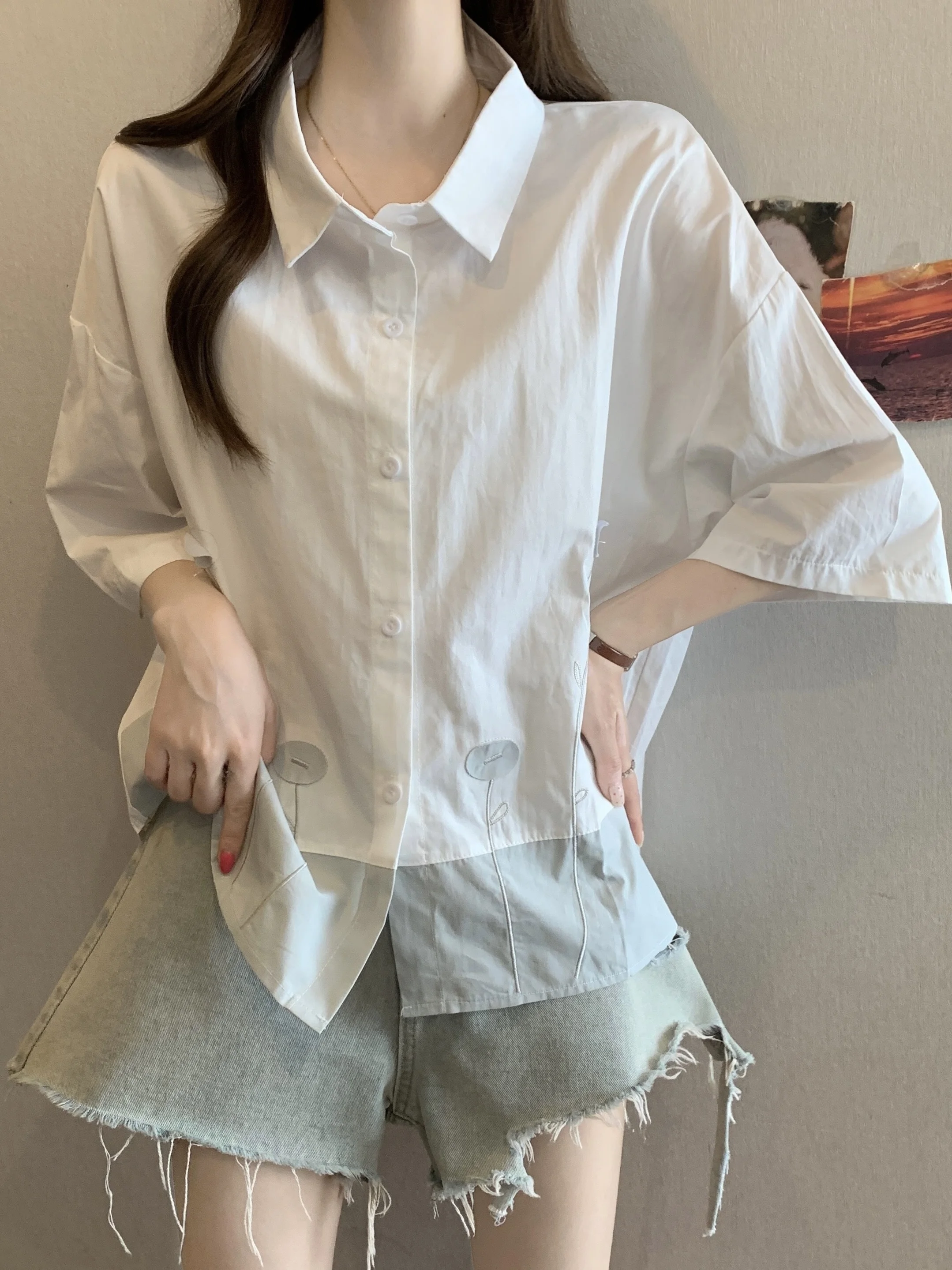 Slimming Design Short Sleeve  Neck Shirt Women's Summer Base Layer Top Large Size Comfortable Breathable Korean Style