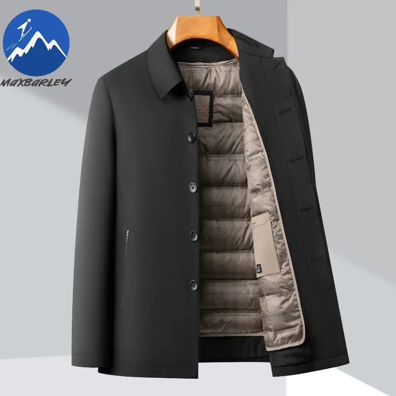 

Maxbarley Brand Men Down Jacket Premium Detachable Liner Duck Down Warm Down Coat Lapel Business Casual Lightweight Winter Parka