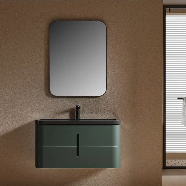 gv-Elegant Design Hotel Bathroom Vanity Set Medicine Cabinet Touch Illuminate Smart Mirror Lacquer Finish Plywood Ceramic Basin