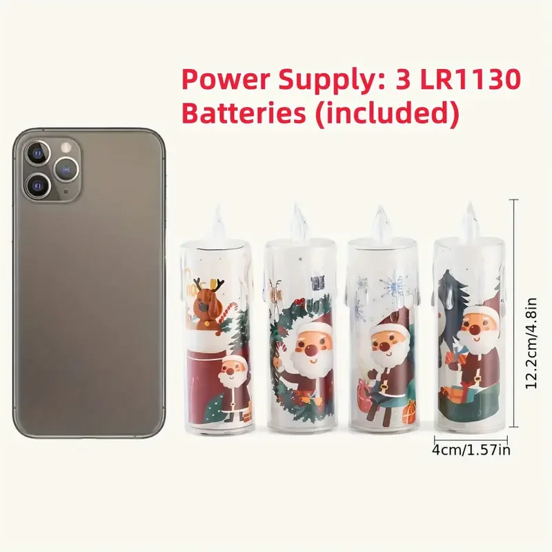 4 قطع شموع LED لعيد الميلاد، أضواء شاي إلكترونية وامضة عديمة اللهب، ضوء ليلي لإسقاط سانتا كلوز لديكور المنزل في العطلات