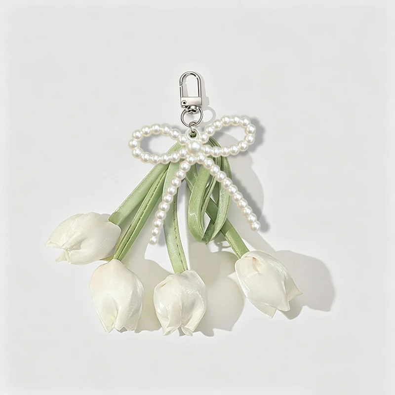 Fashion Ribbon Pearl Lace Bow Bag Accessories Tulip DIY Mobile Phone Pendant Jewelry Style Lace Keychain Decoration