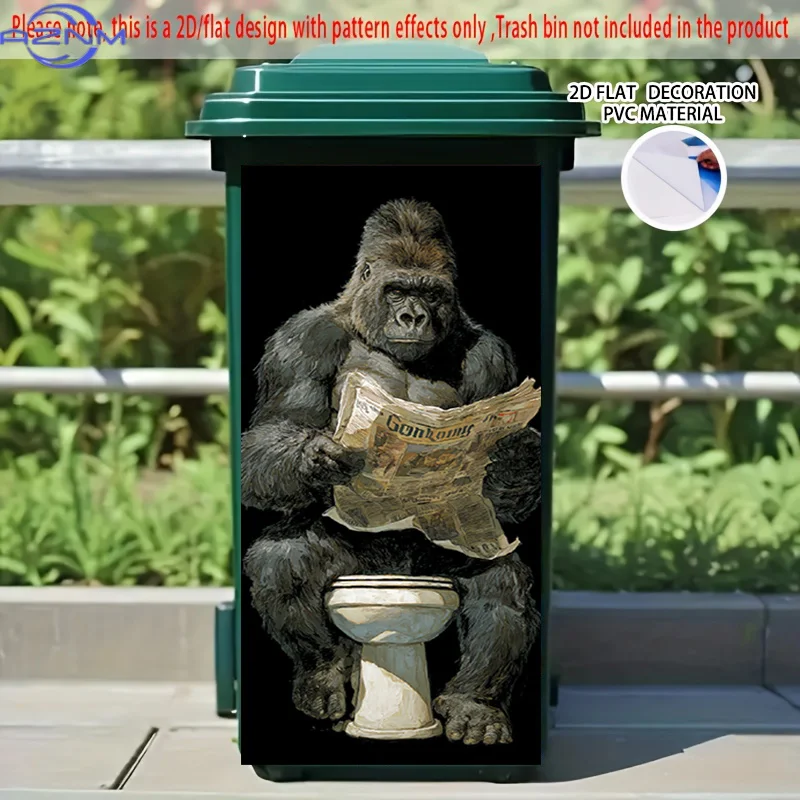 2D Flat Printing 1pc 2D Pattern Printed Kitchen Trash Can Sticker xcm, Gorilla Reading Newspaper While Using the Toilet Themed