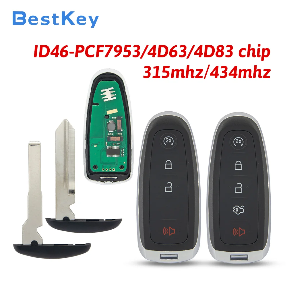 Best Key 315/434MHz Smart Key Fob With ID46 PCF7953 4D63 4D83 Chip Compatible With Ford Edge Explorer Flex Taurus Expedition