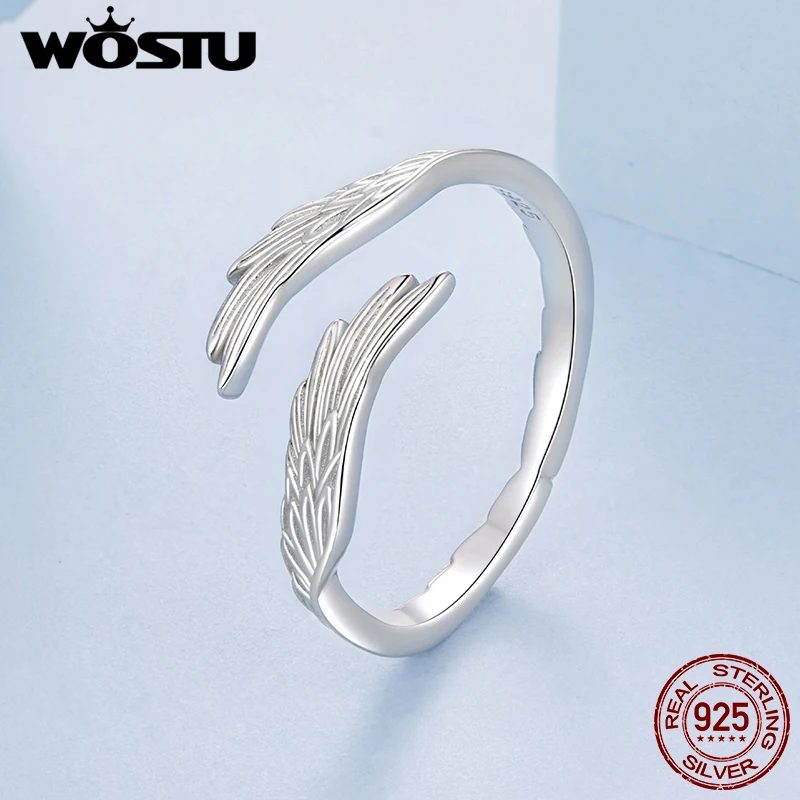 

WOSTU 925 Sterling Silver Winged Angel Open Ring Minimalism White Gold for Women Birthday Party Daily Fine Jewelry Gift
