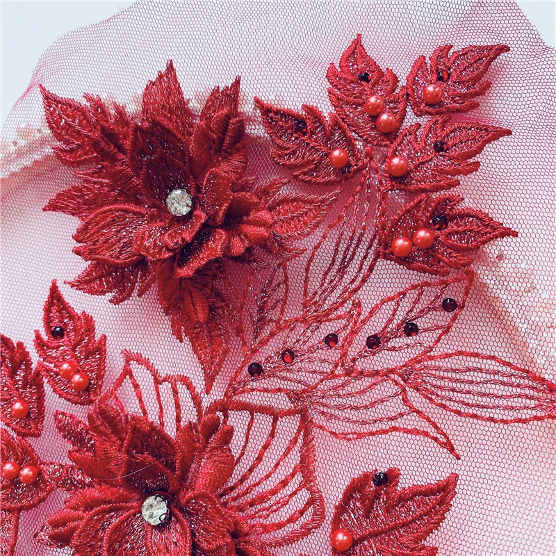 1Pc Embroidery Lace Flowers Patch Applique Repair Diy Handmade Materials Wedding Dress Decoration Accessories 32*20CM