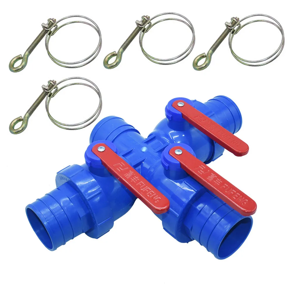 50/63/75mm Water Tape Hose 4-way Connector Tap Water Splitter Water Shut-off Valve Coupler Irrigation Fittings Ball Valve