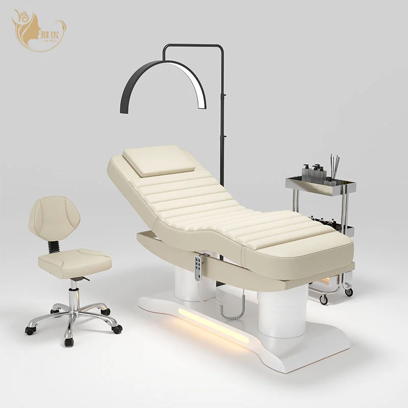 سرير تدليك التجميل الكهربائي الأبيض من Yayou لعلاجات الصالونات، سرير سبا قابل للتعديل