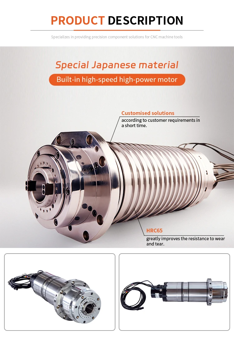High Power BT40 Motor Drive CNC Machine Tool Vertical Metal Milling Spindle with Premium Bearing for Precision Machining