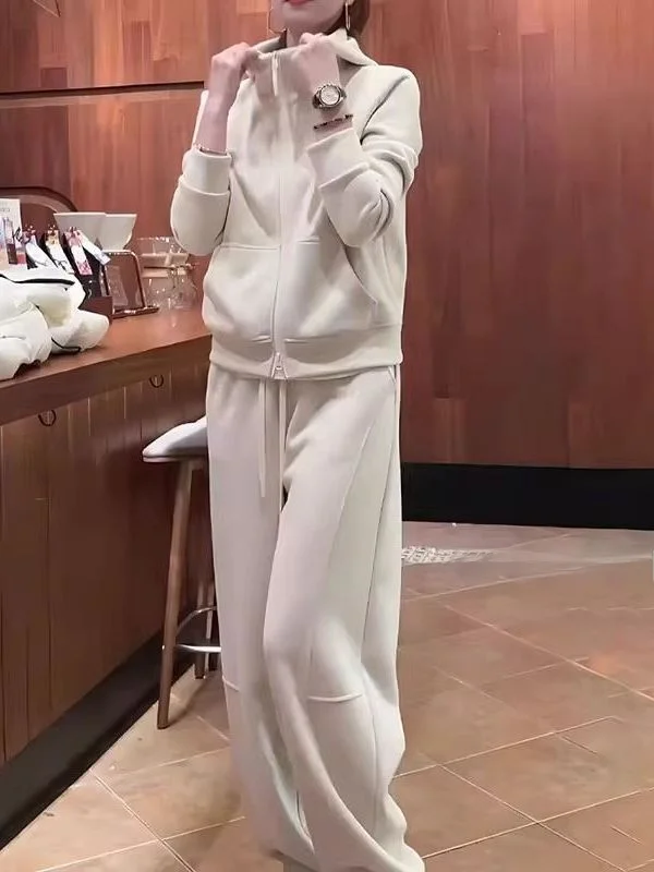 

Laid-back Style Women's Sportswear Set Casual Wide Leg Pants Hoodie Fashionable Two-Piece Suit Spring Autumn Trendy Outfit