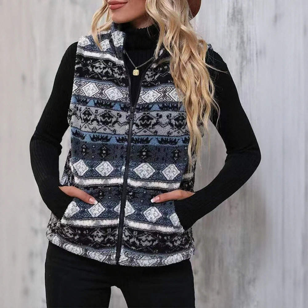 

Женский плюшевый жилет с двусторонним принтом, повседневный стиль на молнии для осенне-зимней моды, независимая станция