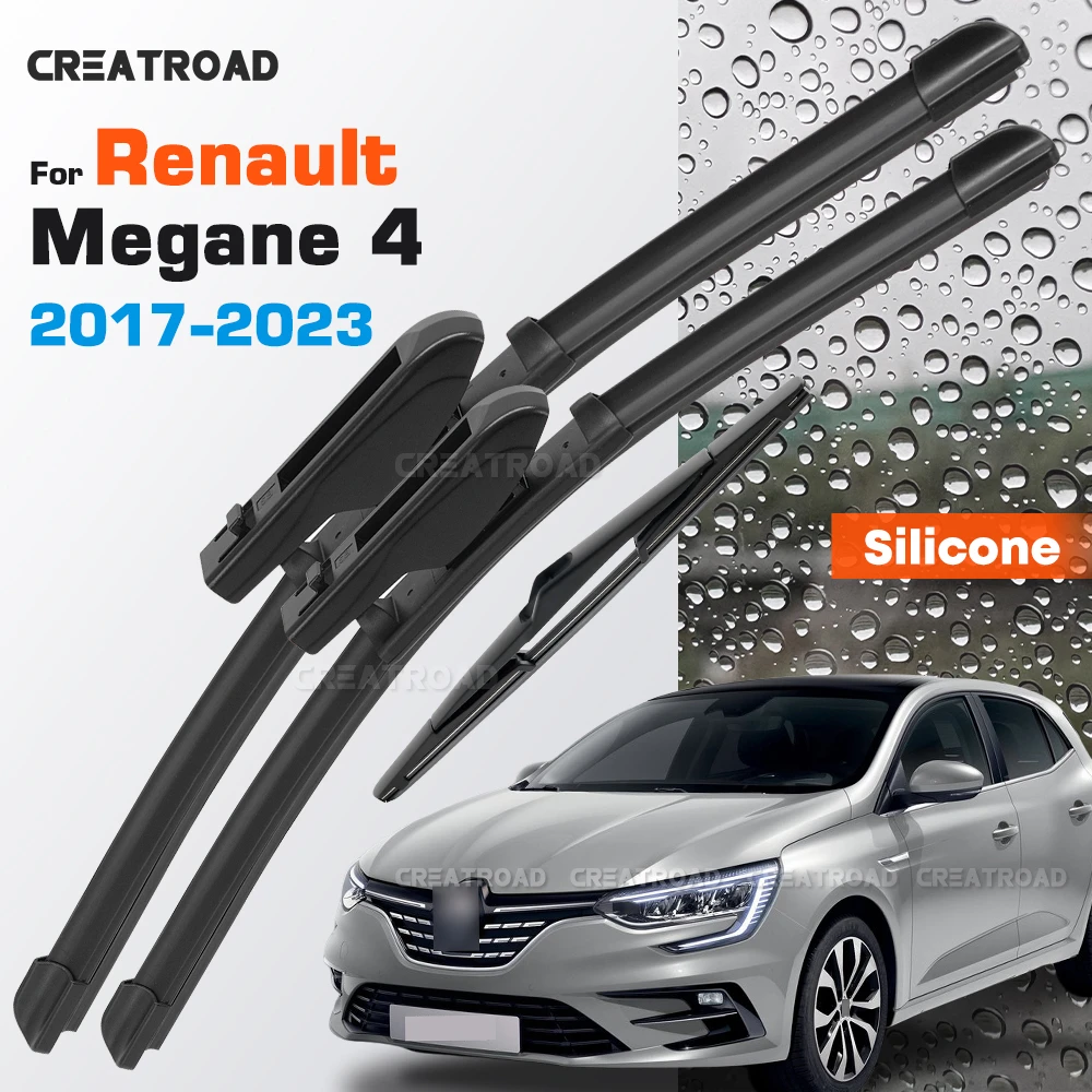 

Silicone Wiper Blades Fit For Renault Megane 4 2017-2023 Coated Silent HD Wear-Resistant Windshield Wipers 24"+18"+9"