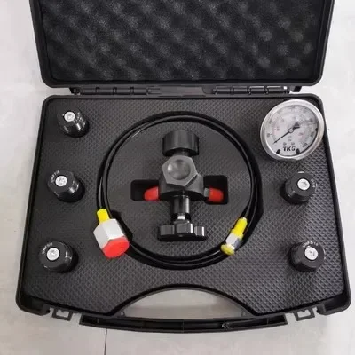 AS Pressure gauge test kit instrument cluster hydraulic accumulator nitrogen charging valve type five adapter 0-25MPA