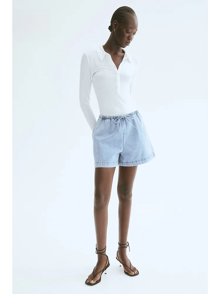 Loose Comfortable Dstring Soft Straight Leg Elastic Waist orts Women's Jeans Casual Sle l Waist Cotton 00%