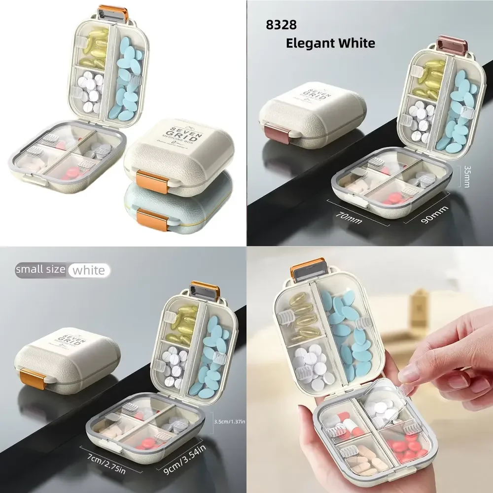 Portable Box with 7 Compartments, Air-tight Medicine Small Case, Travel Organizer Box for Daily Use