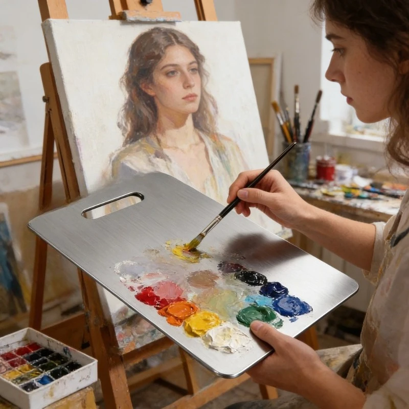 

Очень большая палитра из нержавеющей стали, прочный лоток для смешивания акварельных и акриловых красок, легко моющаяся портативная палитра для художников