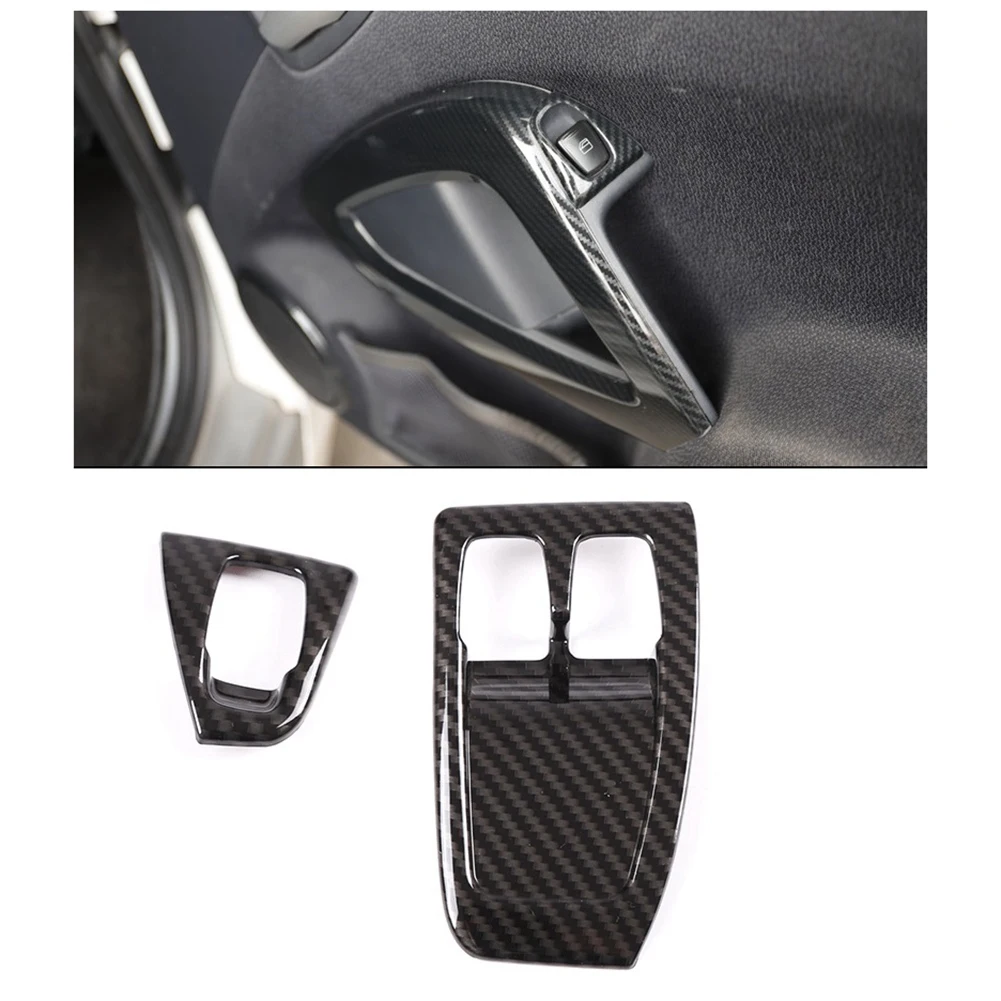 For Mercedes Benz Smart 2010-2014 Car Window Grass Lift Switch Cover Trim Decorative Sticker Accessories,Carbon Fiber