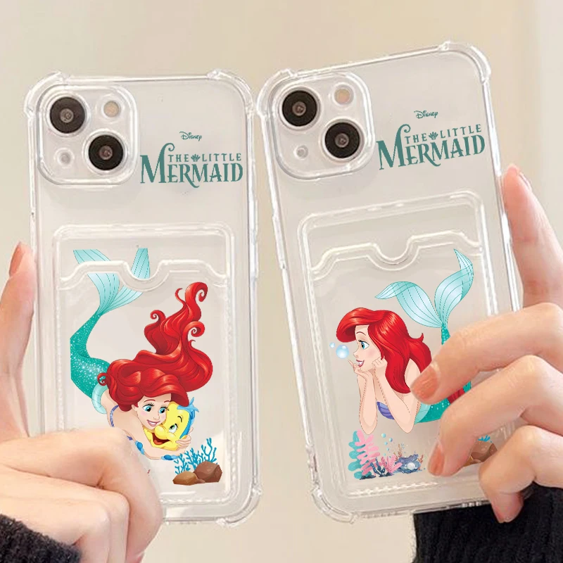 The Little Mermaid Ariel For iPhone 15 14 13 12 11 XS XR X 8 7 Pro Max Plus Mini Photo Card Bag Transparent Cover Phone Case