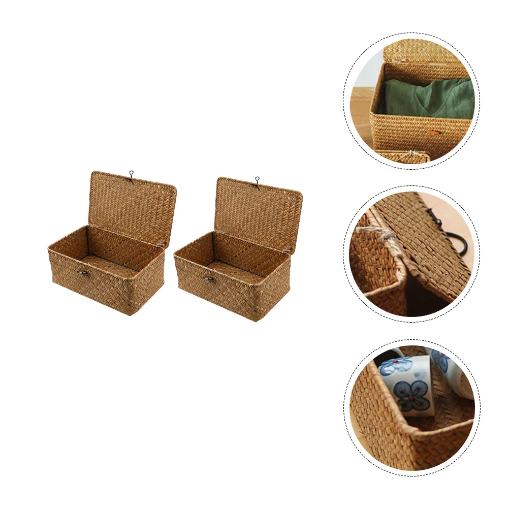 2 Pcs Laundry Basket Decor Woven Seaweed Storage Case with Natural Organizer Container