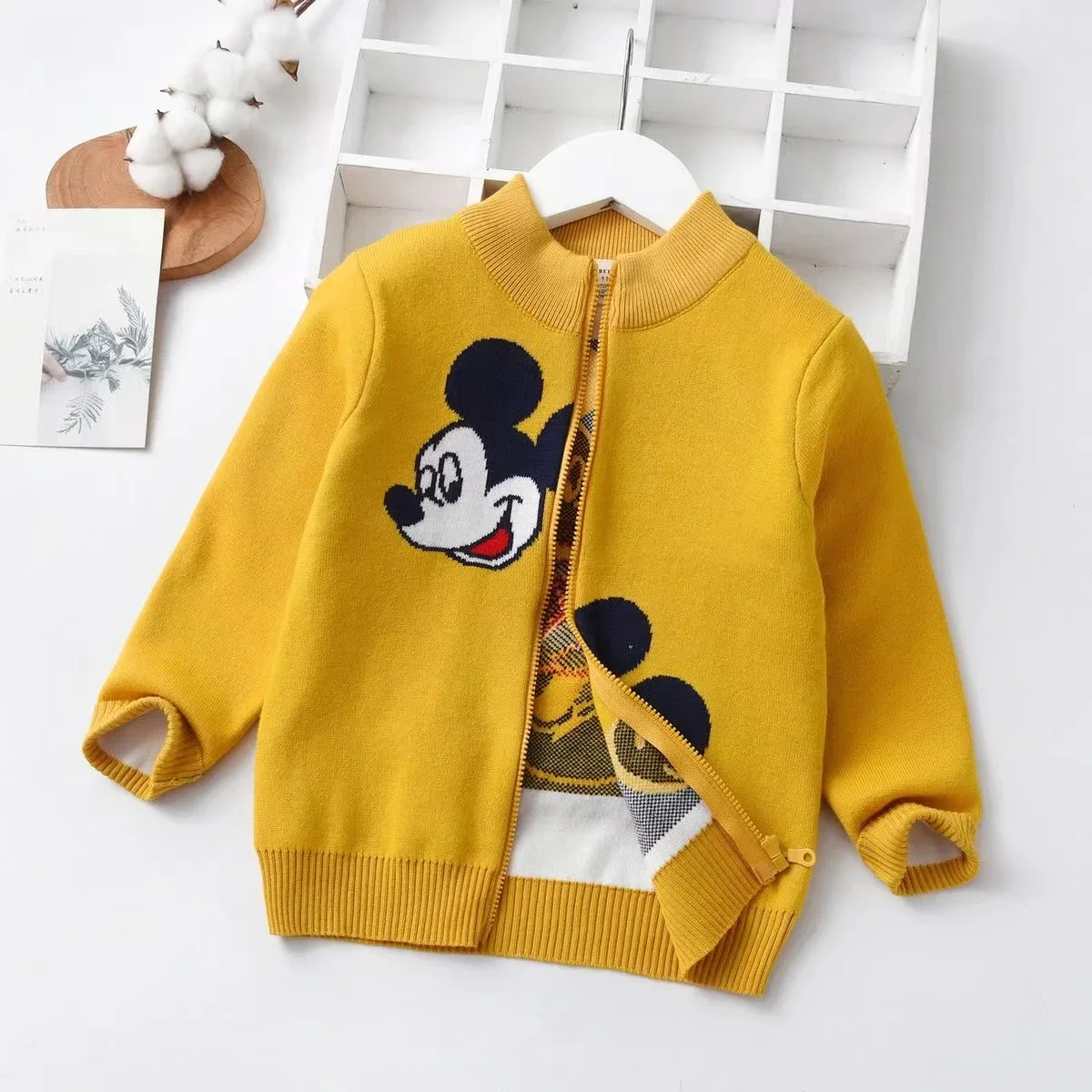 Disney Autumn Winter Baby Boys Sweater Thick Knitted Cotton Cartoon Mickey Mouse Children Clothes Kids Girls Jacket Zipper Coat