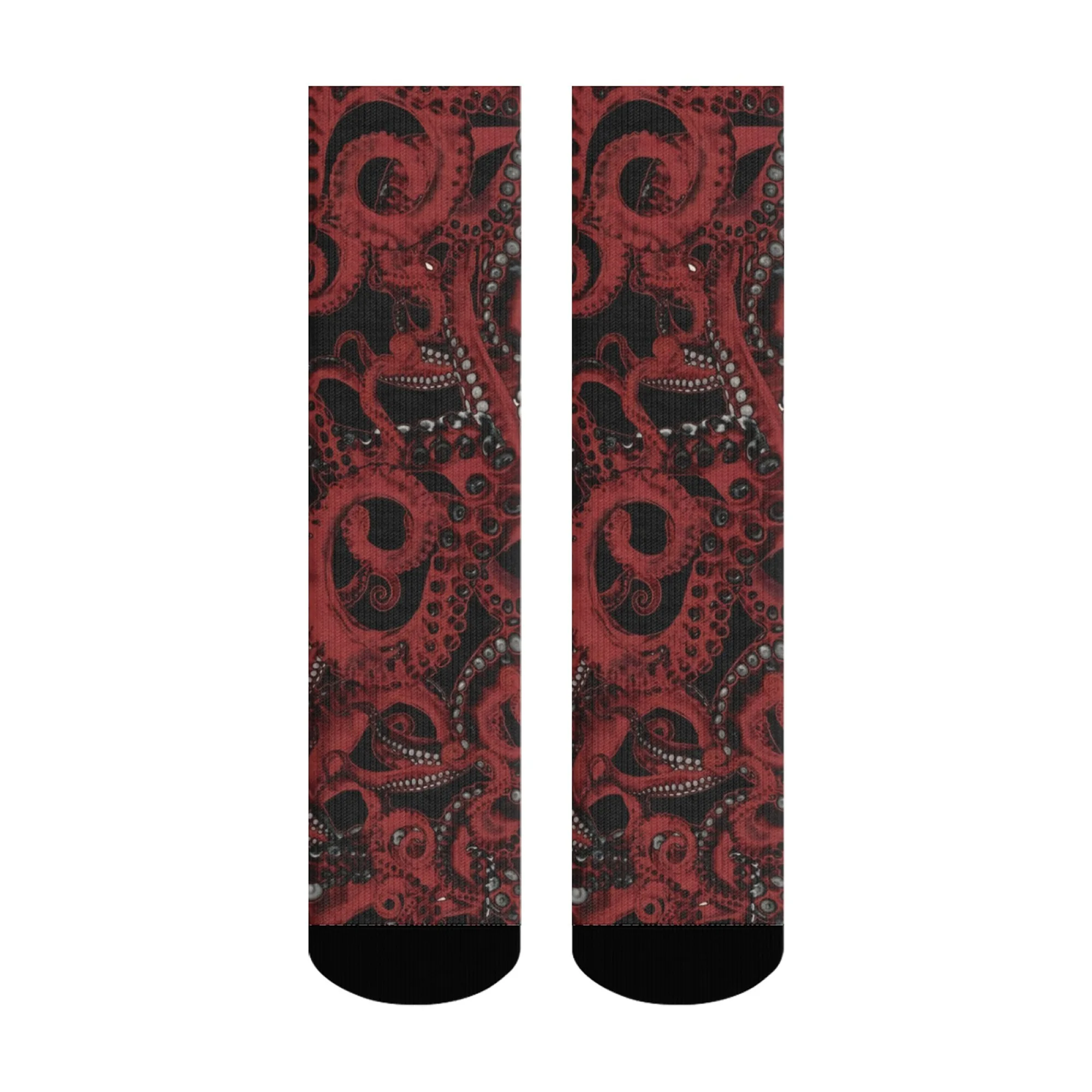 جوارب Cthulhu Dark Crew الناعمة بقاعدة سوداء مع مخالب الأخطبوط الأحمر يطبع دافئًا صديقًا للبشرة لملابس موضوع الرعب الكوني #2