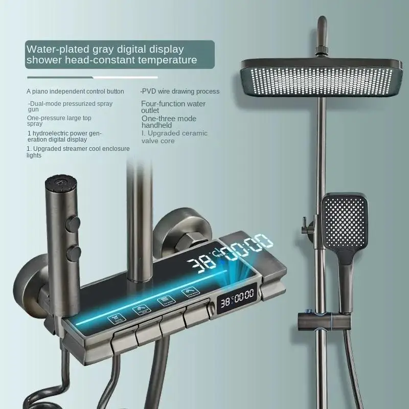 Set Pancuran kuningan empat tingkat, pencahayaan mewah pasang di dinding dengan tampilan Digital, Set Pancuran kamar mandi bertekanan tinggi