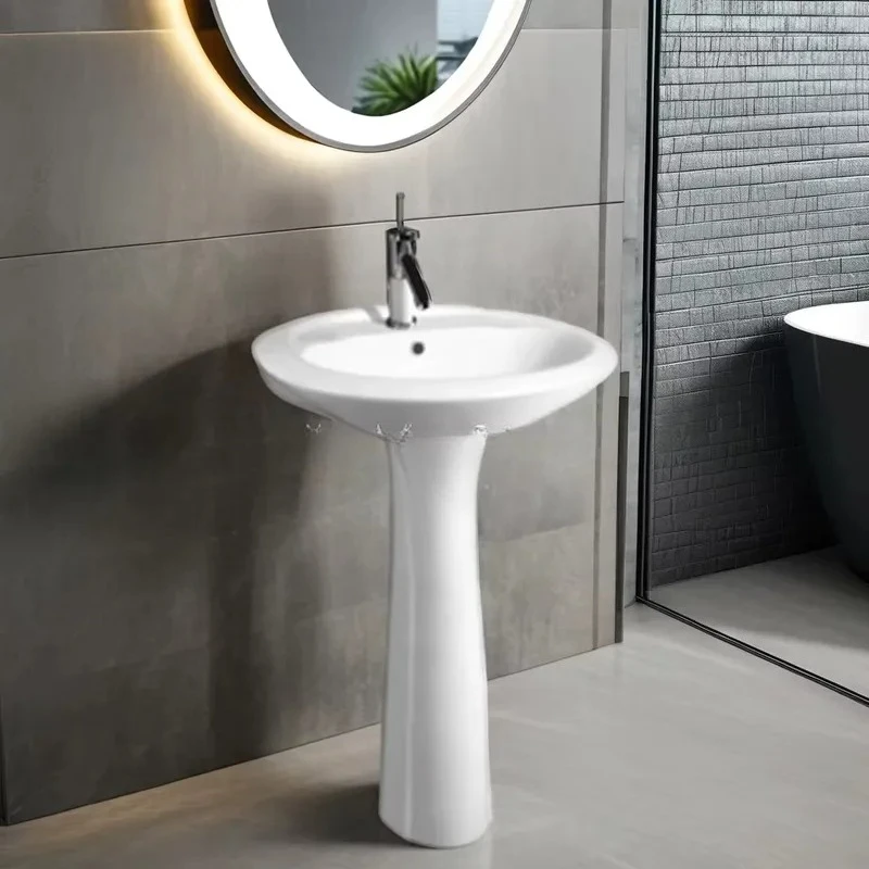 Modern Oval White Ceramic Column Washbasin Eco Friendly Easy To Clean For Hotel And School Use