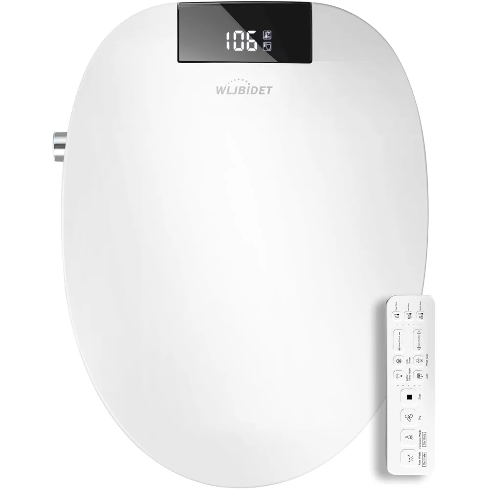 

Electronic Heated Bidet Toilet Seat with Remote Control Adjustable Warm Water Pressure Warm Air Drying Night Light