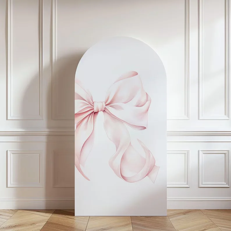 Mehofond Pink Bow Balloon Arch Backdrop Wall Girl First Birthday Party Baby Shower Decor Photo Background Arch White Chiara Prop