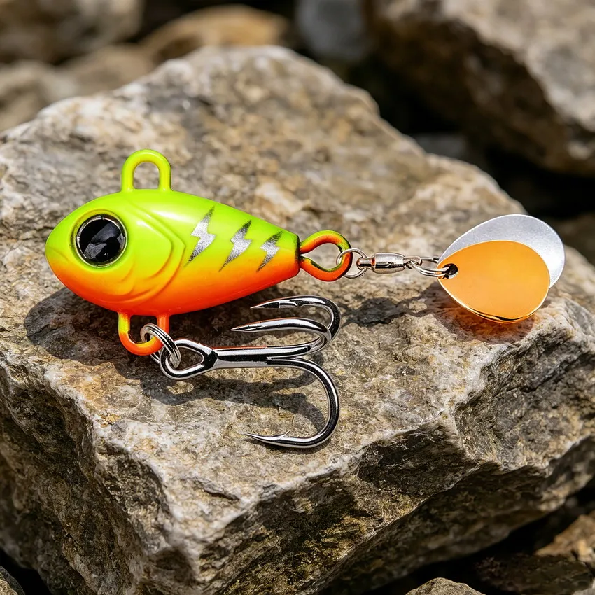 1 stücke Neue Ankunft Metall VIB Angeln Locken 5g-25g Spinner Sinking Rotierenden Löffel Pin Crankbait Doppel pailletten Köder Angelgerät