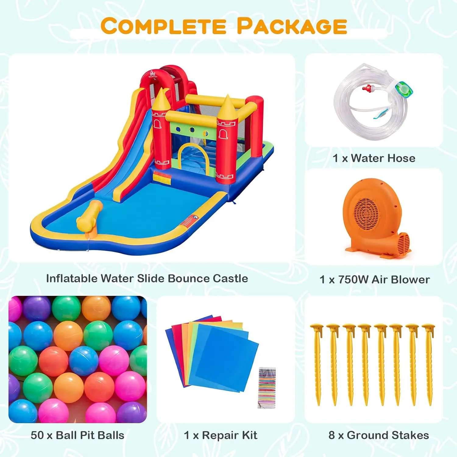 Nadmuchiwana zjeżdżalnia wodna, Mega Park wodny Bounce House zjeżdżalnia wodna Combo do zabawy na świeżym powietrzu w/750W dmuchawa, brodzik, wysadzenie W powietrze