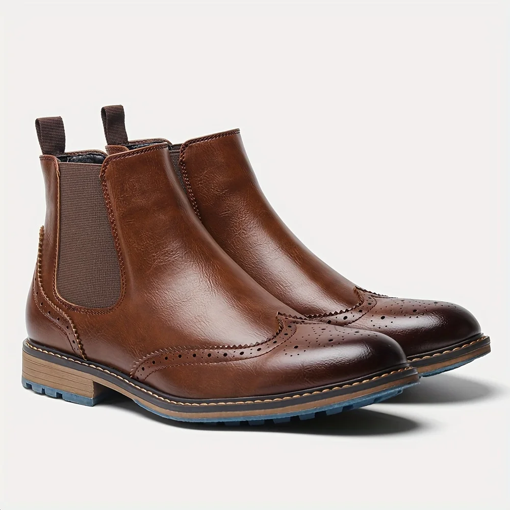 Fashion Brogue Chelsea Men Boots Classical American Style Leather Boots