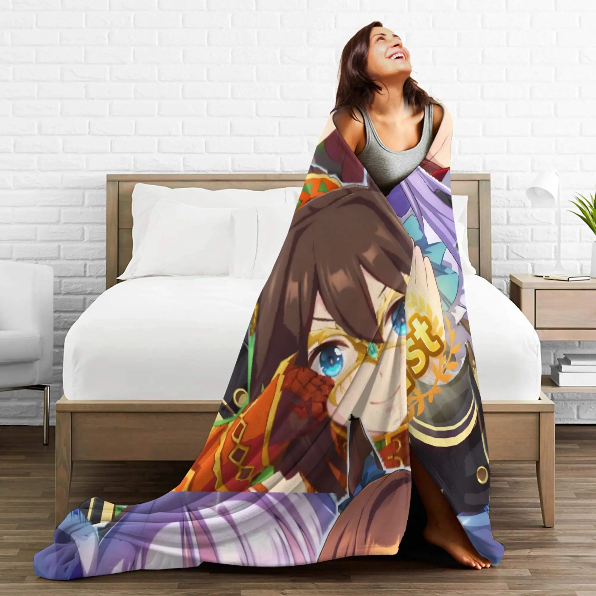 Umamusume جميلة ديربي أنيمي بطانية الترا لينة رمي البطانيات لغرفة المعيشة 50x60 بوصة متعددة الحجم رميات وبطانيات