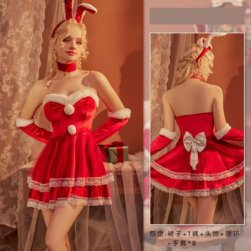 Wholesale Women's Sexy Off-shoulder Roleplay Bunny Girl Dress Adult Lady Christmas Party Cosplay Velvet Costumes Outfits