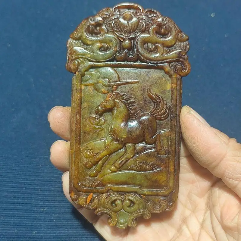 Chinese ethnic style antique jade carvings Xiuyu zodiac horse statues relief ornaments folk crafts Nice Art Work