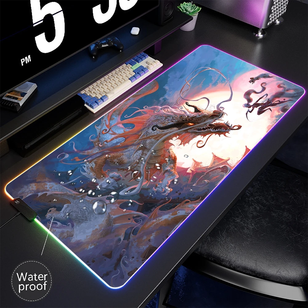 

LED Light Mousepad RGB Keyboard Pad Gamer Colorful RGB Mouse Pad Multi-size Waterproof Deskmat Anime Dragon Game Mouse Mat