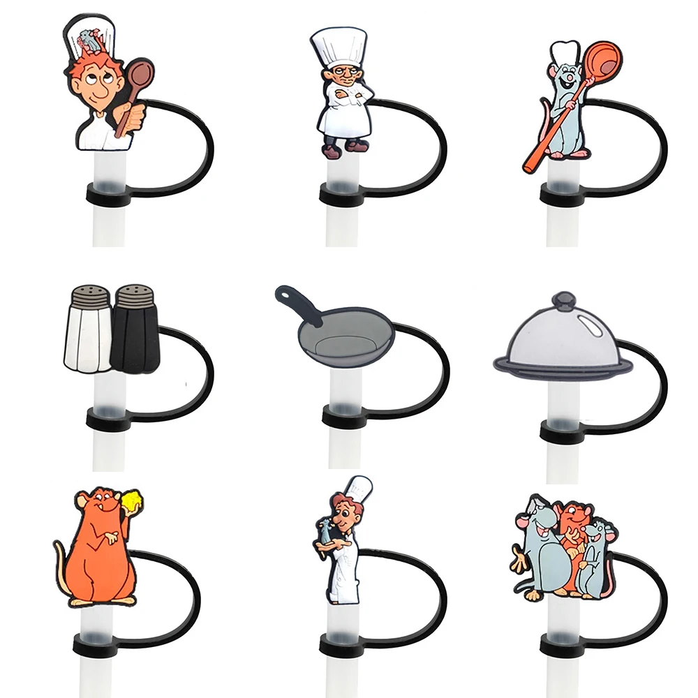 Ratatouille Mouse Silicone Straw Toppers for 10mm,Straw Caps for Glass Cup,with 30&40Oz Tumbler with Handle Dust-Proof Reusable