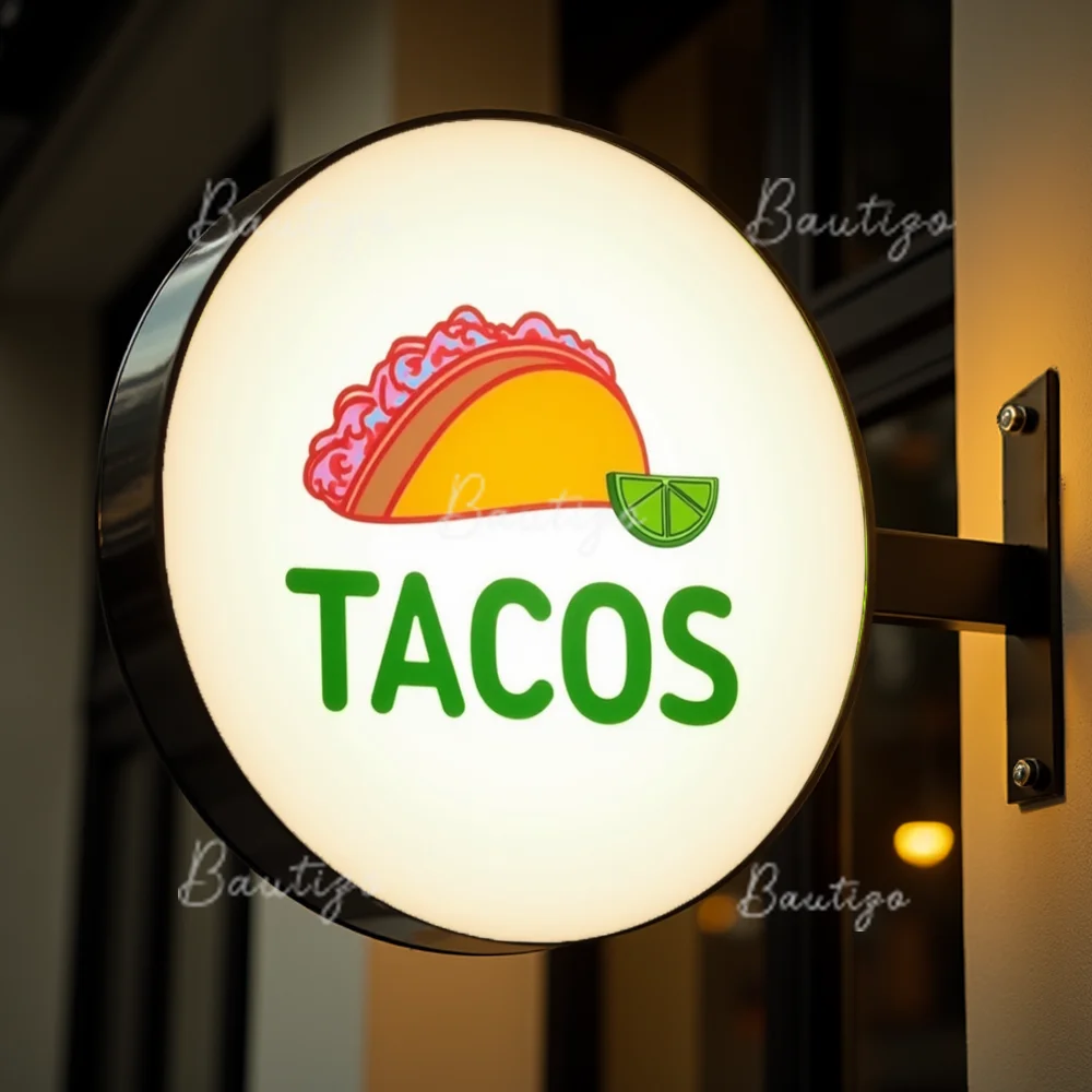 Custom Tacos Acrylic LED Light Box for Tacos Business Waterproof Double Sided Outdoor Storefront Signage Wall Mounted