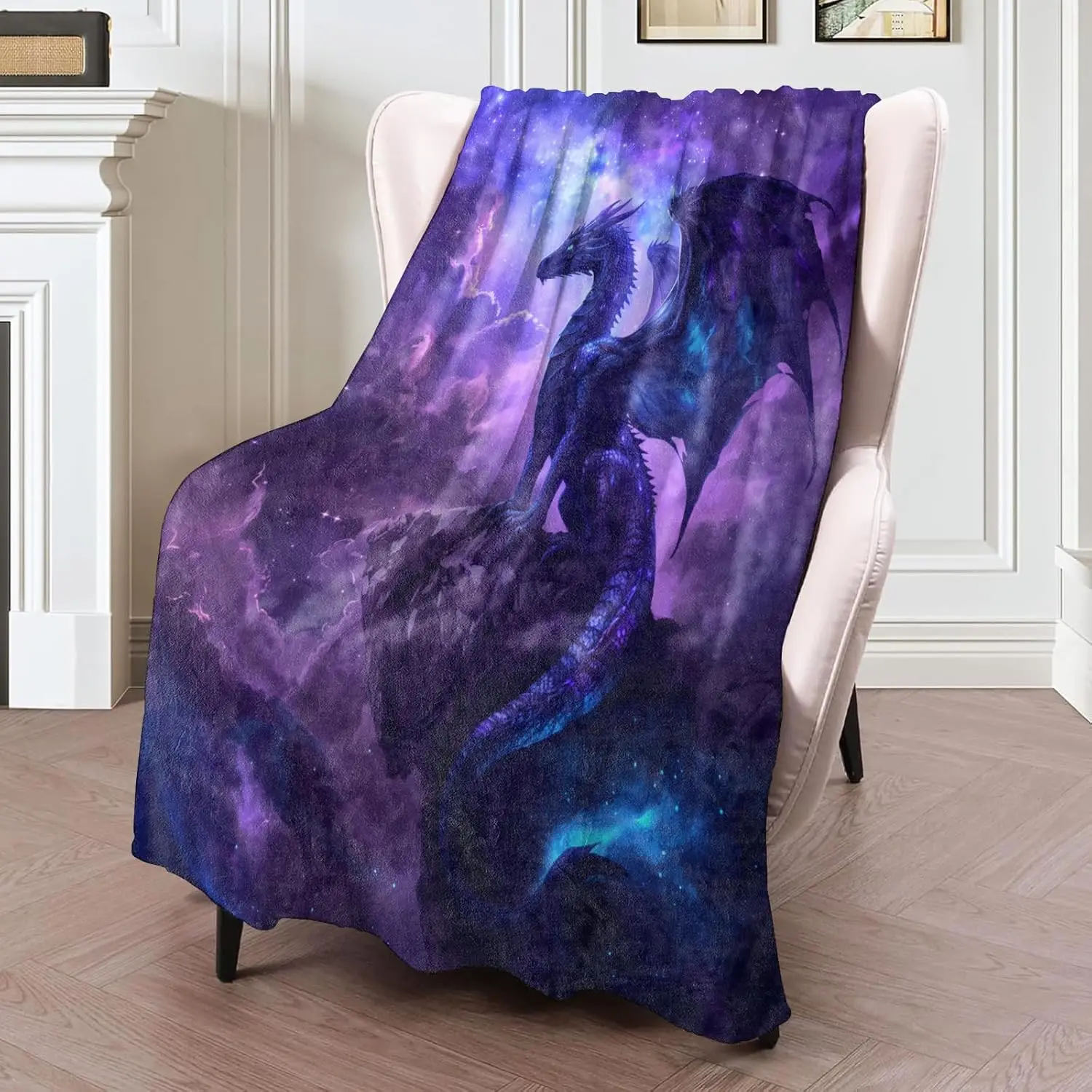 Cosmic Dragon Pattern Fleece Blanket Boho Fantasy Style Soft Warm Throw Interior Decoration Bedding Cover for Home50x60