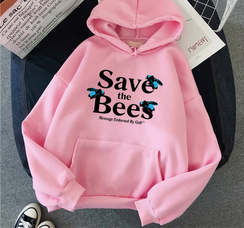 Hip Hop Cartoon Save the Bees printed Women Hoodies Fashion Fleece Men Hoody Pullover Unisex Y2k  Female Sweatshirts Clothing