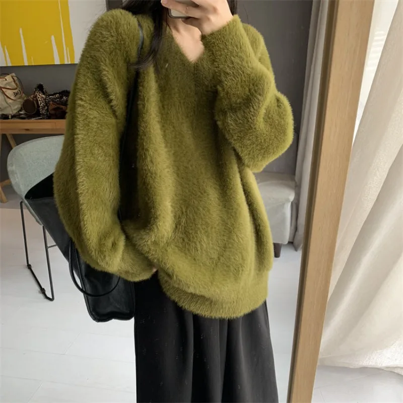 Design Fluffy Knitted Sweater Y2k Clothes Women Lazy Trend Coats Pullover Soft Long Sleeve Tops Jumper Fuzzy Sweaters Streetwear