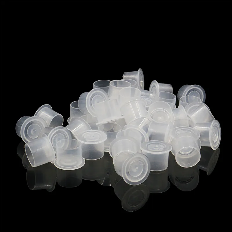 100pcs Plastic Disposable Tattoo Ink Cups With Base Pigment Clear Holder Container Cap Tattoo Accessory Permanent Makeup