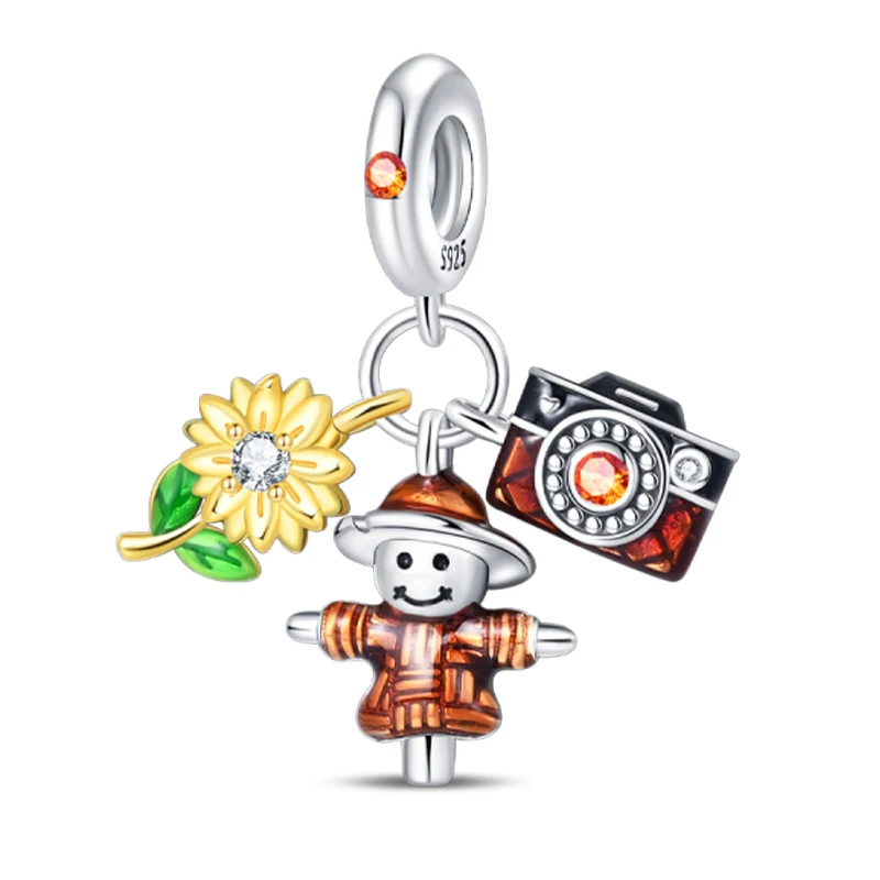 Herbstserie aus 925er-Sterlingsilber, braune Ahornblätter, Vogelscheuche, Eichhörnchen, Kürbis-Charms, Perlen, passend für Pandach-Armbänder, DIY-Schmuck – Detail 29
