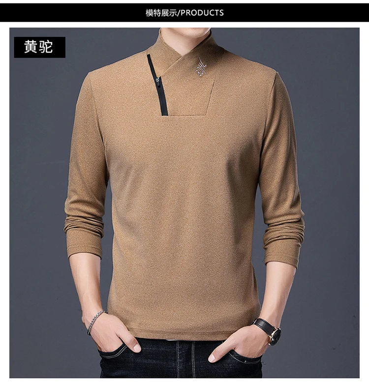 Male Clothes Casual Simplicity Solid Color Pullovers Tops Autumn Winter All-match Thick Long Sleeve Turtleneck T-shirt for Men