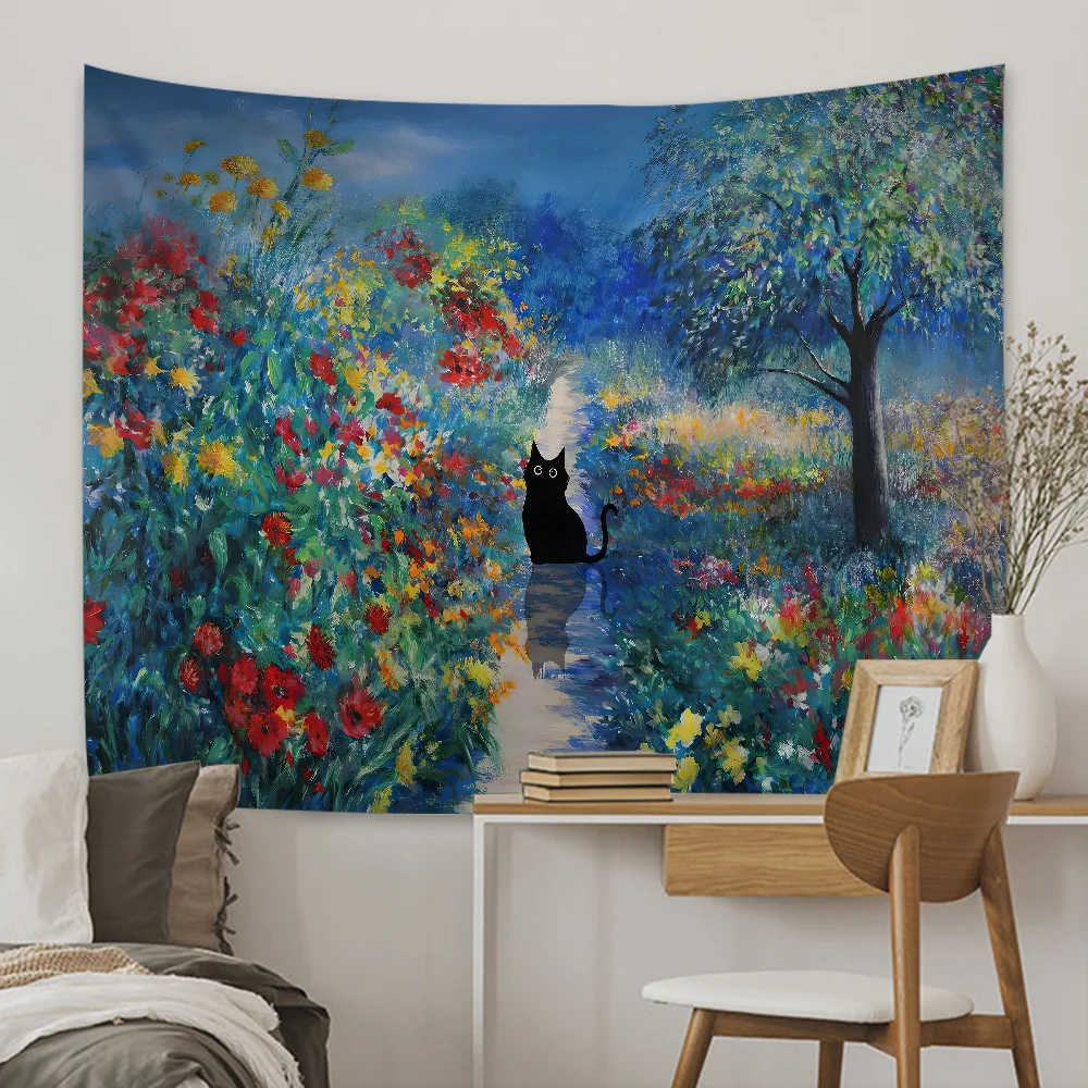 Van gogh czarny kot gobelin druk artystyczny tanie hipisowskie wiszące artystyczne gobeliny ścienne Mandala Art Home Decor
