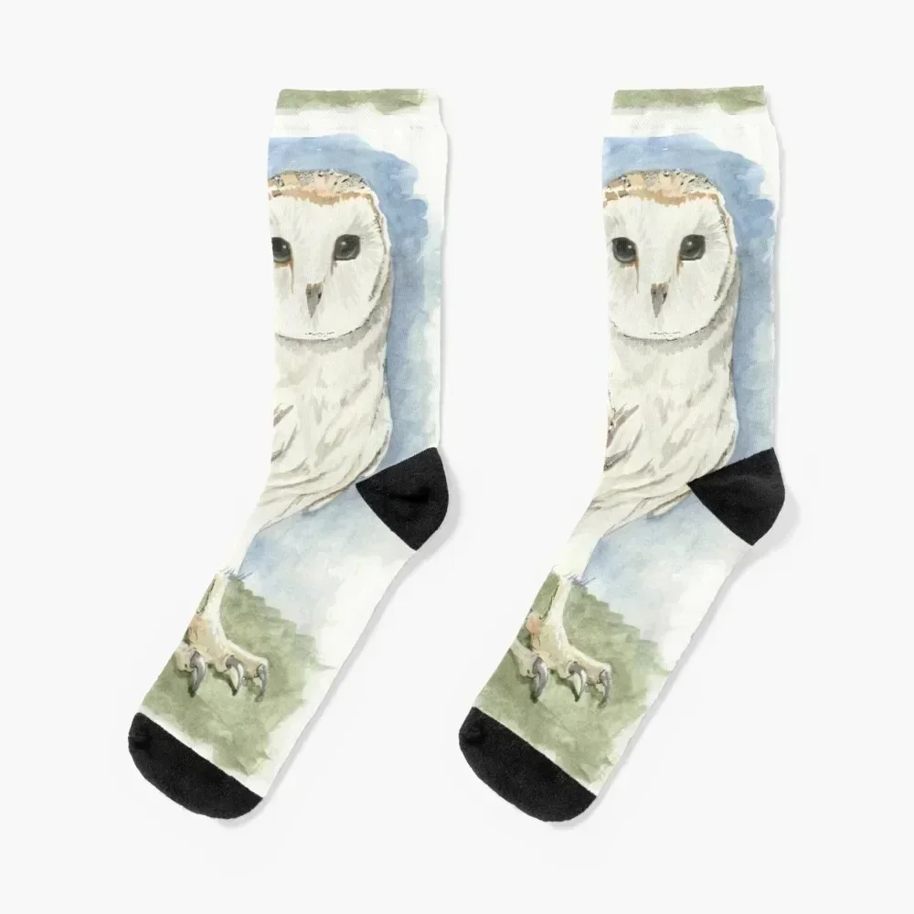 

Barn Owl- Watercolor Socks Soccer loose cycling Boy Socks Women's