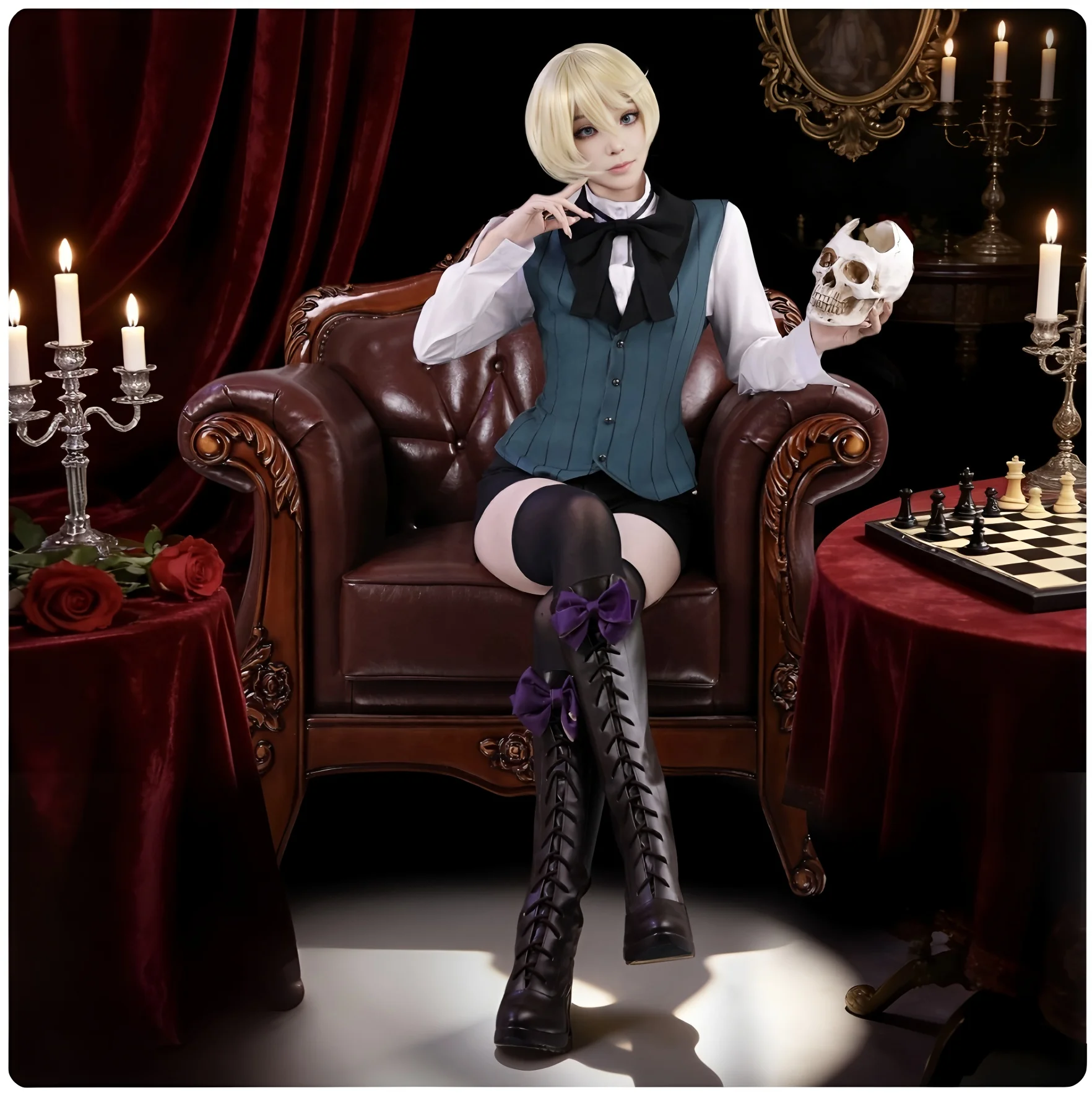 Anime alois trancy cosplay costumes Suits black butler Kuroshitsuji uniform dress cosplay halloween Wig Accessories for Party view 3